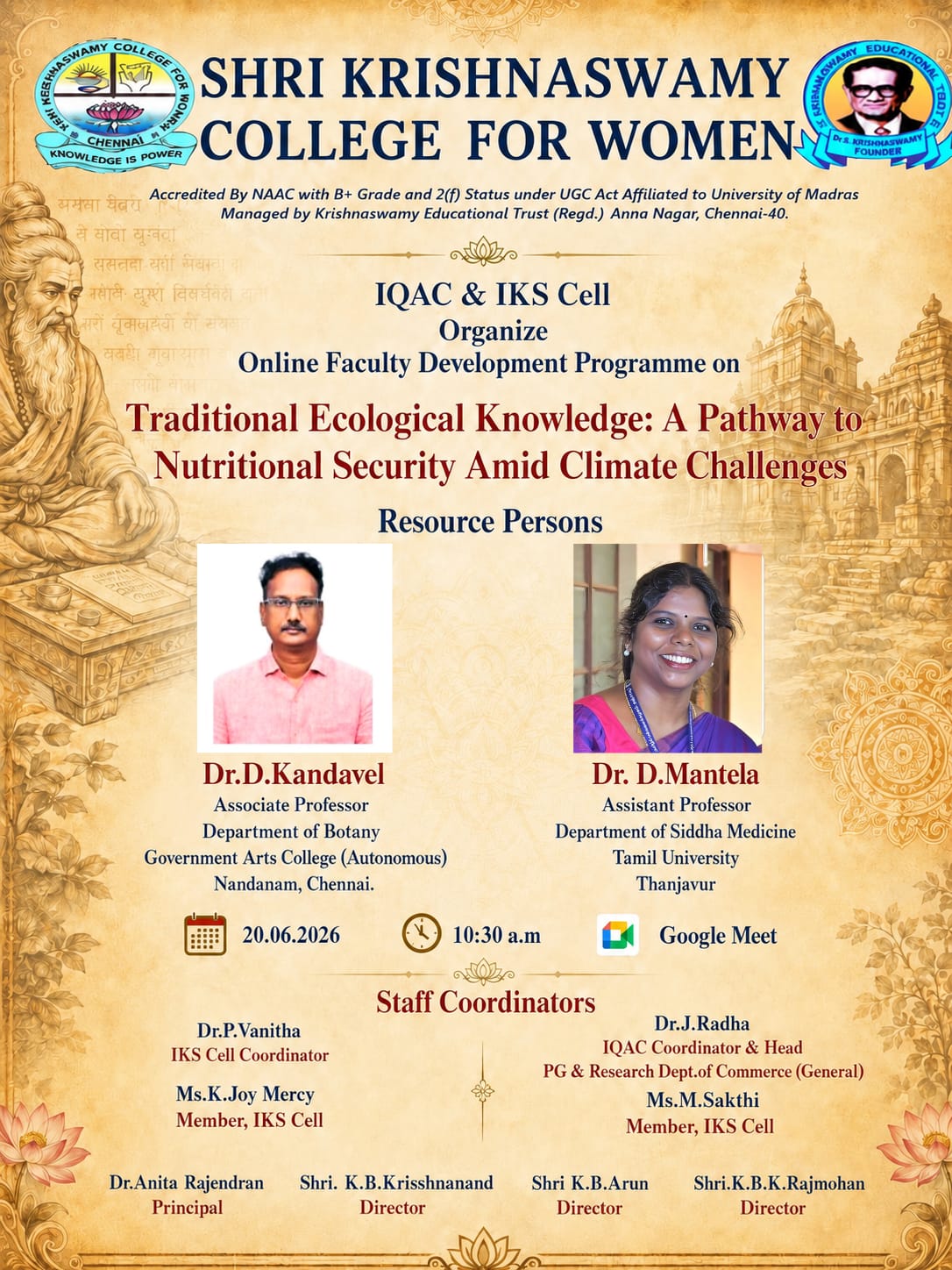 IQAC & IKS Cell Organize a Online FDP on Traditional Ecological Knowledge